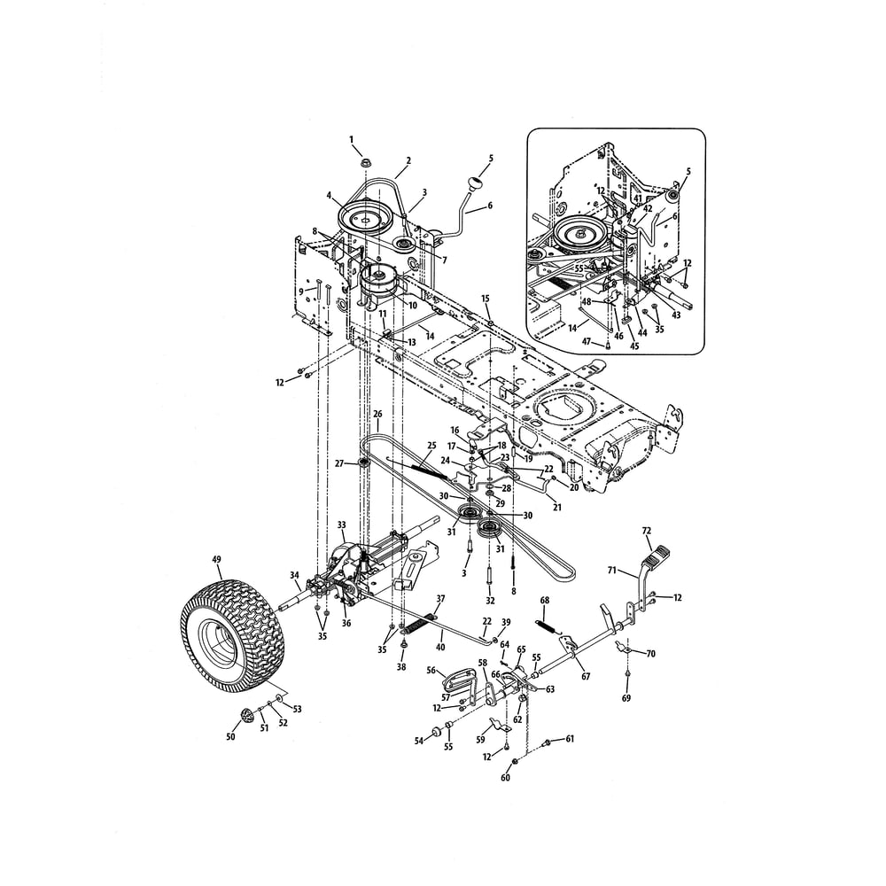 Drive System Diagram and Parts List for 13RX90AR256  Cub Cadet Lawn Tractor